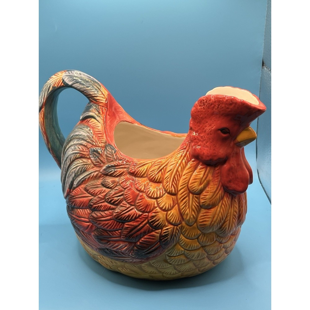 Country Gate Enesco Chicken Rooster Colorful ceramic Pitcher Farm House Decor
